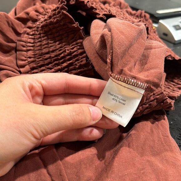 Shades of Grey by Micah Cohen Brown Wide Leg Cropped Linen Jumpsuit Size XS B35 - Picture 5 of 9